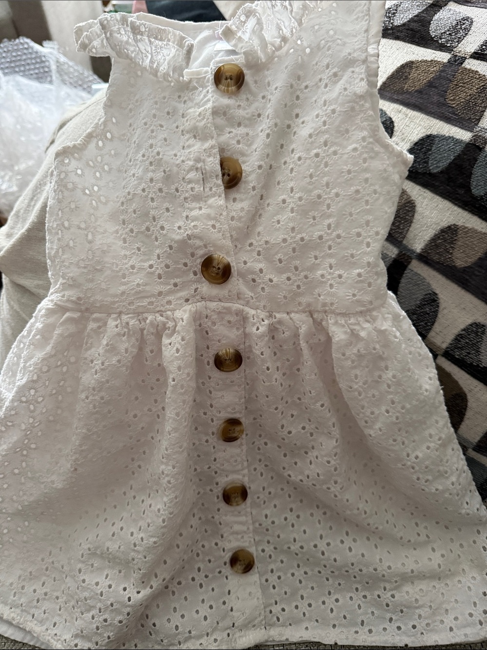 🌻Little Lass White Eyelet Button-Front Dress